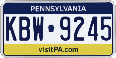 PA license plate KBW9245