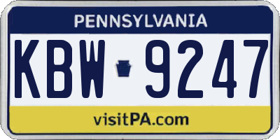 PA license plate KBW9247