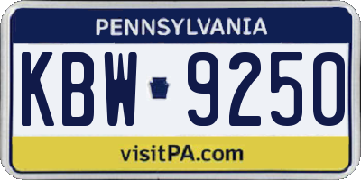 PA license plate KBW9250