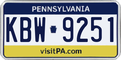 PA license plate KBW9251