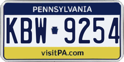 PA license plate KBW9254