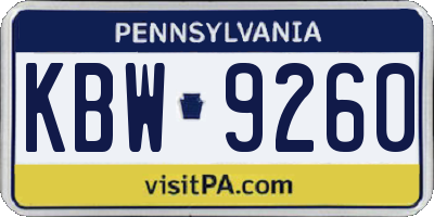 PA license plate KBW9260