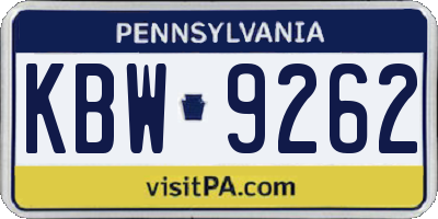 PA license plate KBW9262
