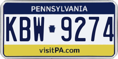 PA license plate KBW9274