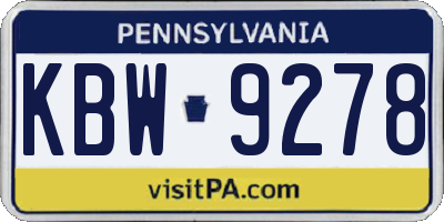 PA license plate KBW9278