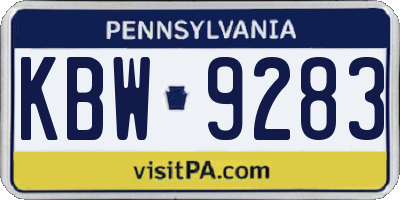PA license plate KBW9283