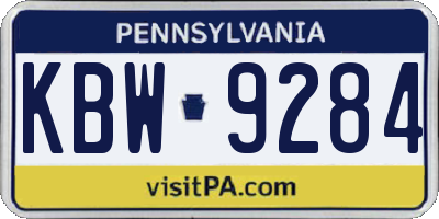 PA license plate KBW9284
