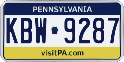 PA license plate KBW9287