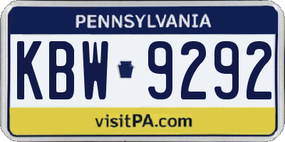 PA license plate KBW9292