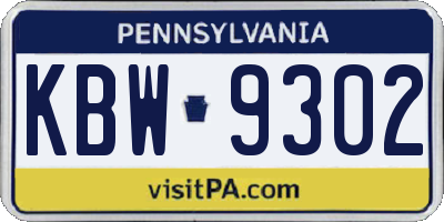 PA license plate KBW9302