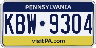 PA license plate KBW9304