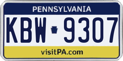 PA license plate KBW9307