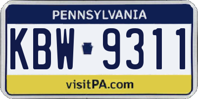 PA license plate KBW9311