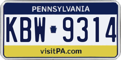 PA license plate KBW9314