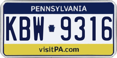 PA license plate KBW9316