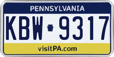 PA license plate KBW9317