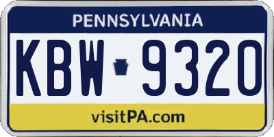 PA license plate KBW9320