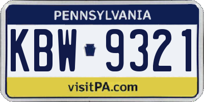 PA license plate KBW9321