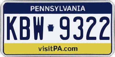 PA license plate KBW9322