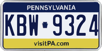 PA license plate KBW9324