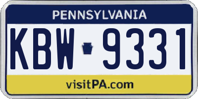 PA license plate KBW9331