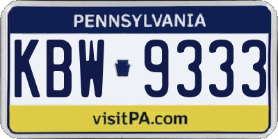 PA license plate KBW9333