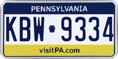 PA license plate KBW9334