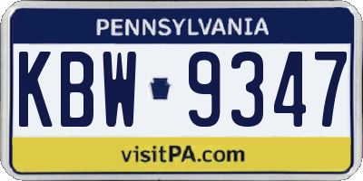 PA license plate KBW9347