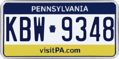 PA license plate KBW9348