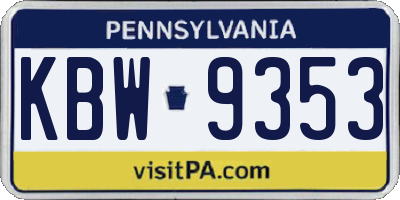 PA license plate KBW9353