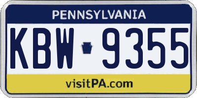 PA license plate KBW9355