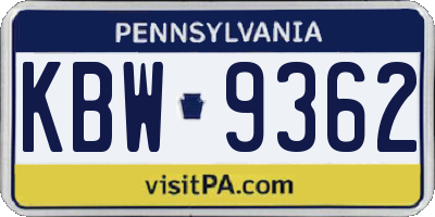 PA license plate KBW9362