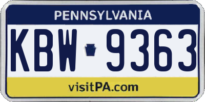 PA license plate KBW9363