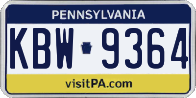 PA license plate KBW9364