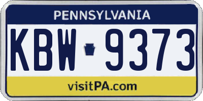 PA license plate KBW9373