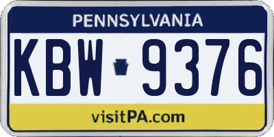 PA license plate KBW9376