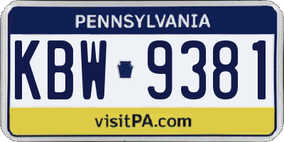 PA license plate KBW9381