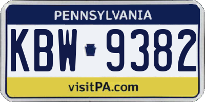 PA license plate KBW9382
