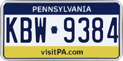 PA license plate KBW9384