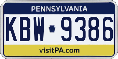 PA license plate KBW9386