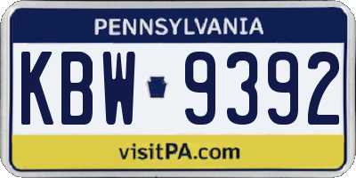 PA license plate KBW9392