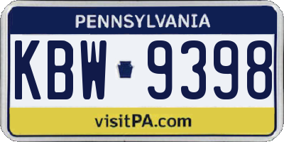 PA license plate KBW9398