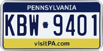PA license plate KBW9401