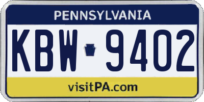 PA license plate KBW9402