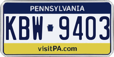 PA license plate KBW9403