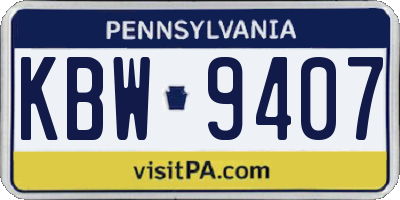 PA license plate KBW9407