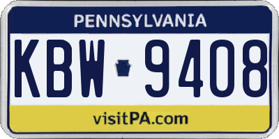 PA license plate KBW9408