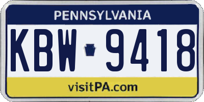 PA license plate KBW9418