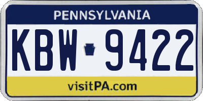 PA license plate KBW9422