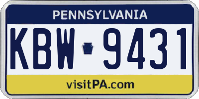 PA license plate KBW9431
